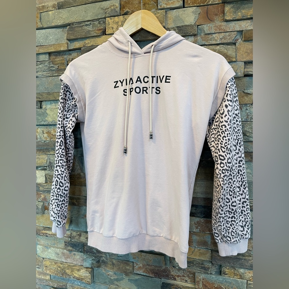 EUC ZYIA Leopard Sleeve Hoodie